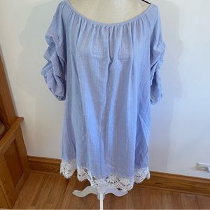 Worn twice ~ Love J light blue puff sleeve off the shoulder dress 2X